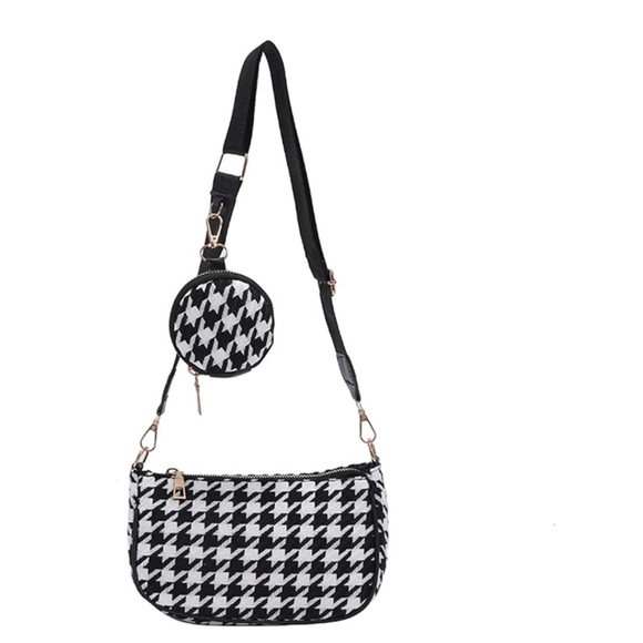 Black & White Houndstooth Convertible Crossbody Bag with Coin Pouch | NEW - Picture 1 of 11